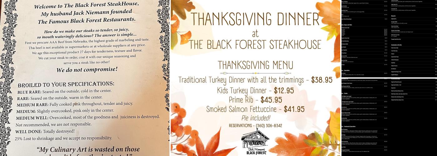 Jack Niemann's Black Forest Steak House Menu