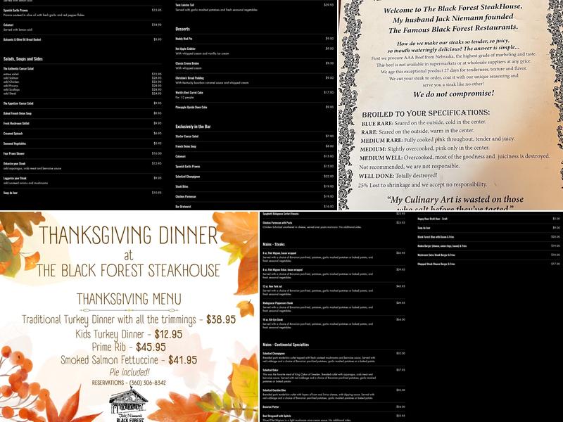 Jack Niemann's Black Forest Steak House Menu