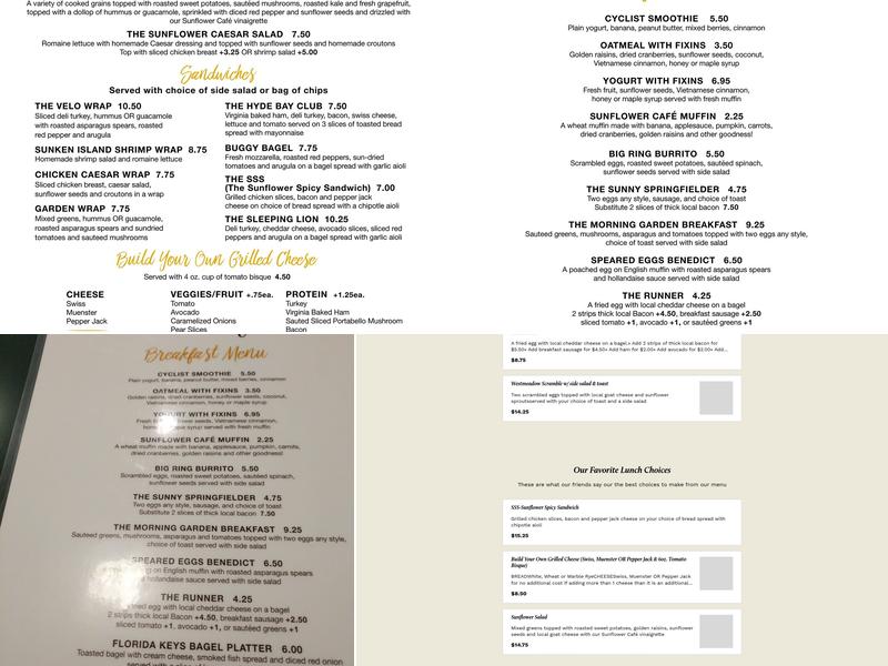 Sunflower Cafe Menu