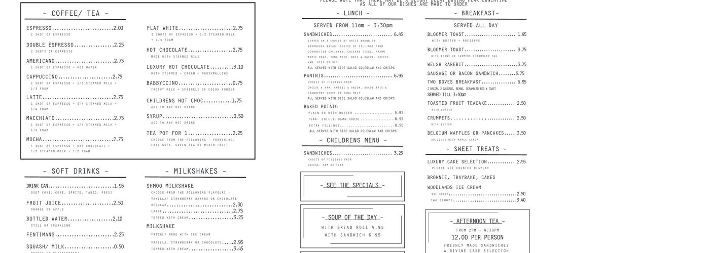 Two Doves Cafe & Gift Shop Menu