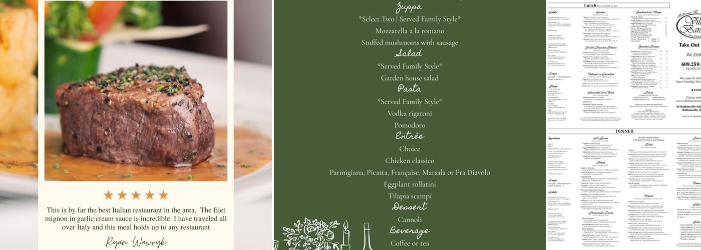 Villa Barone Restaurant Menu