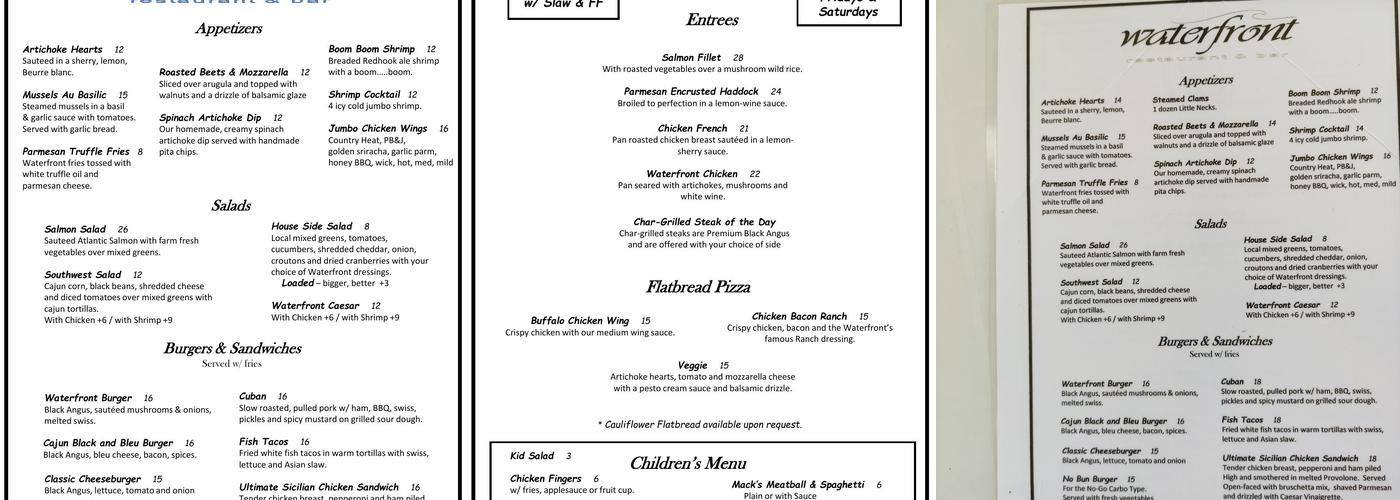 The Waterfront Menu