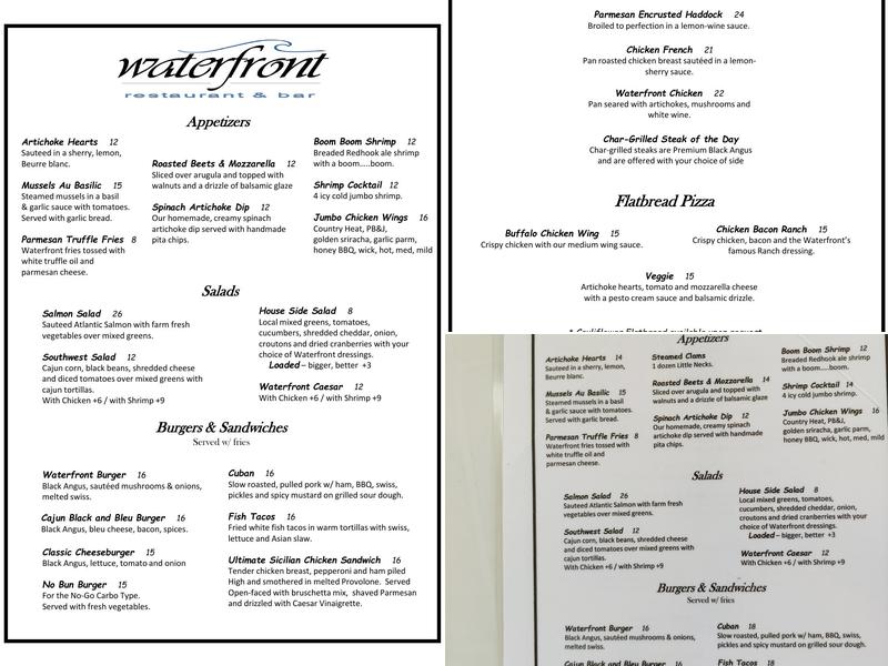 The Waterfront Menu