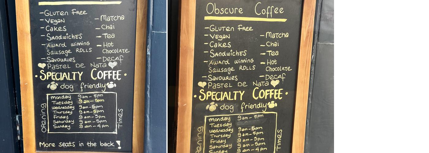 Obscure Coffee Menu