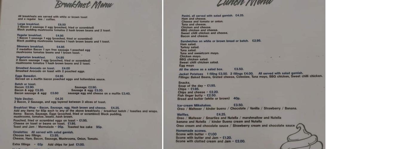 Gilly Gem's Cafe Menu