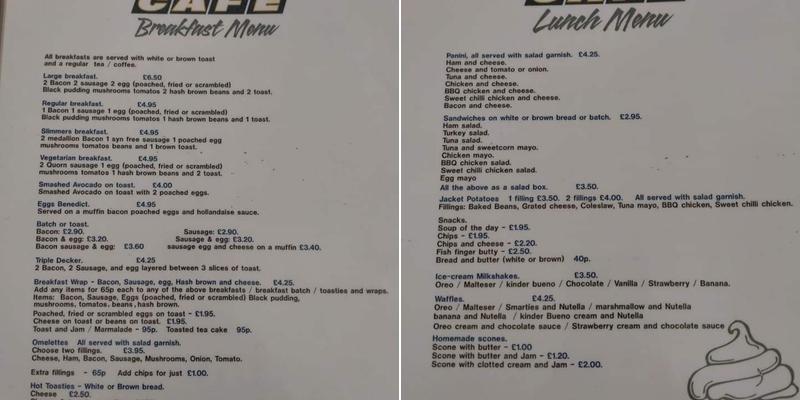 Gilly Gem's Cafe Menu