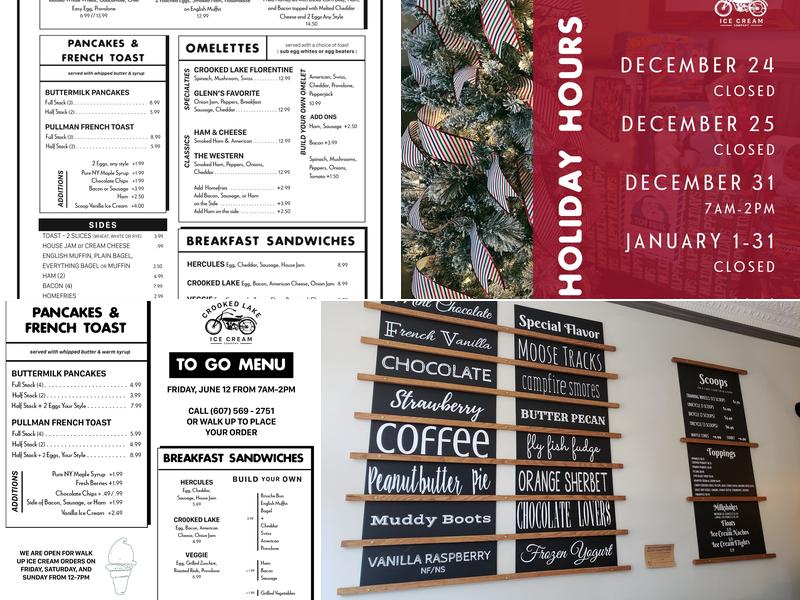 Crooked Lake Ice Cream Company Menu