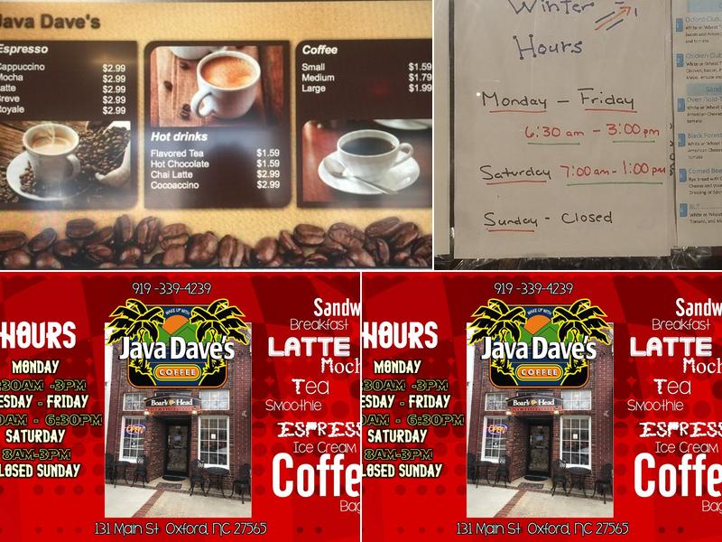 Java Dave's Cafe Menu