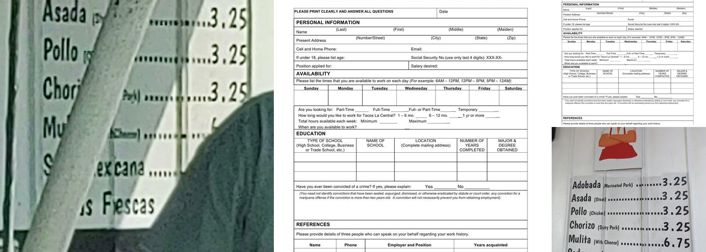 Tacos La Central Menu