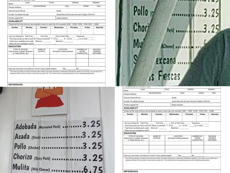 Tacos La Central Menu