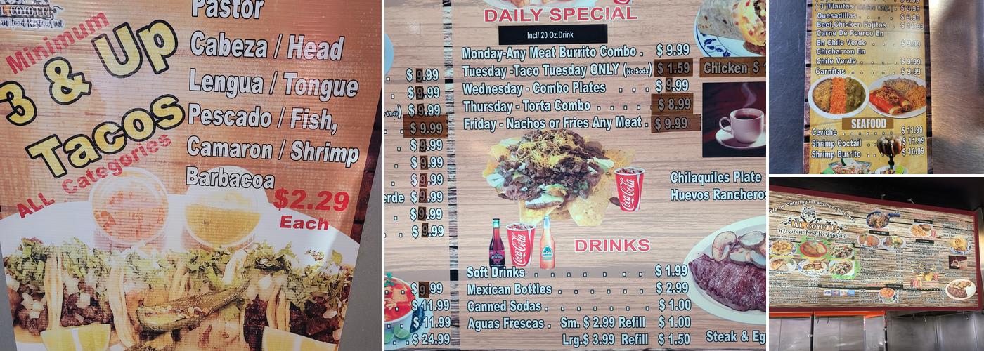 Al Coyote Menu