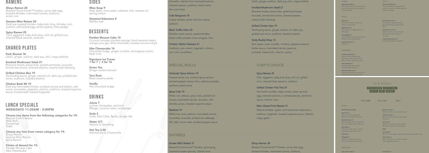 Beyond Sushi Menu