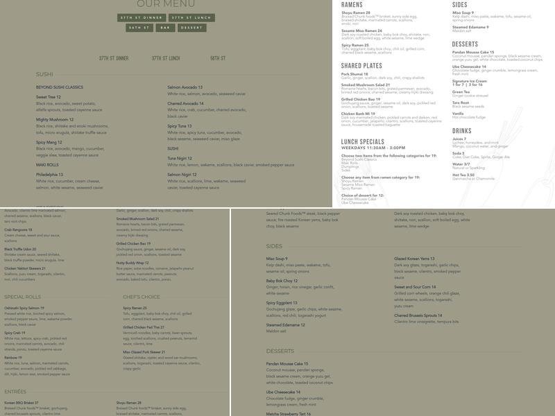 Beyond Sushi Menu