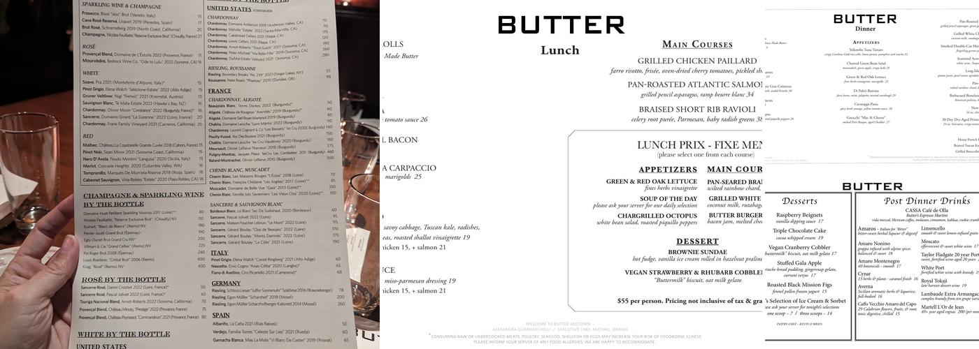 Butter Menu