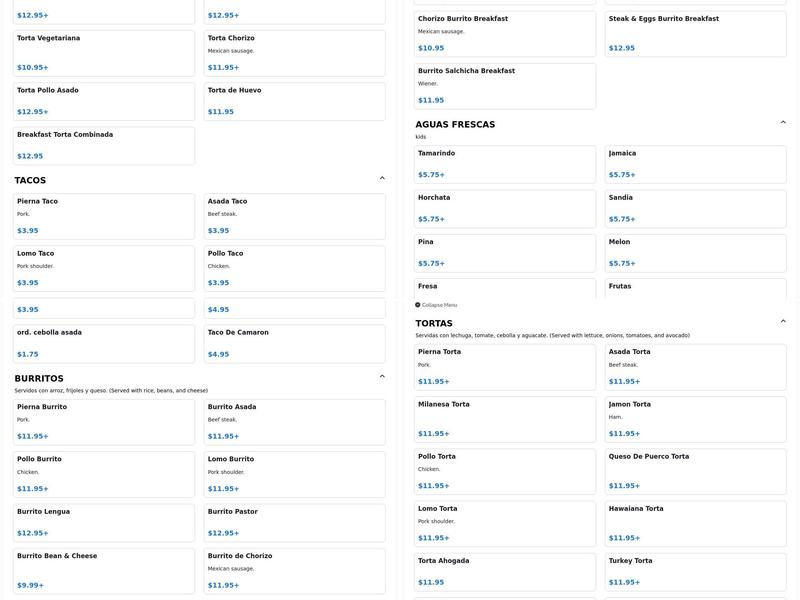 Tortas Las Glorias Menu