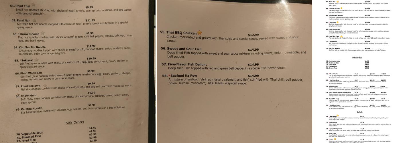 Thai Kitchen Menu