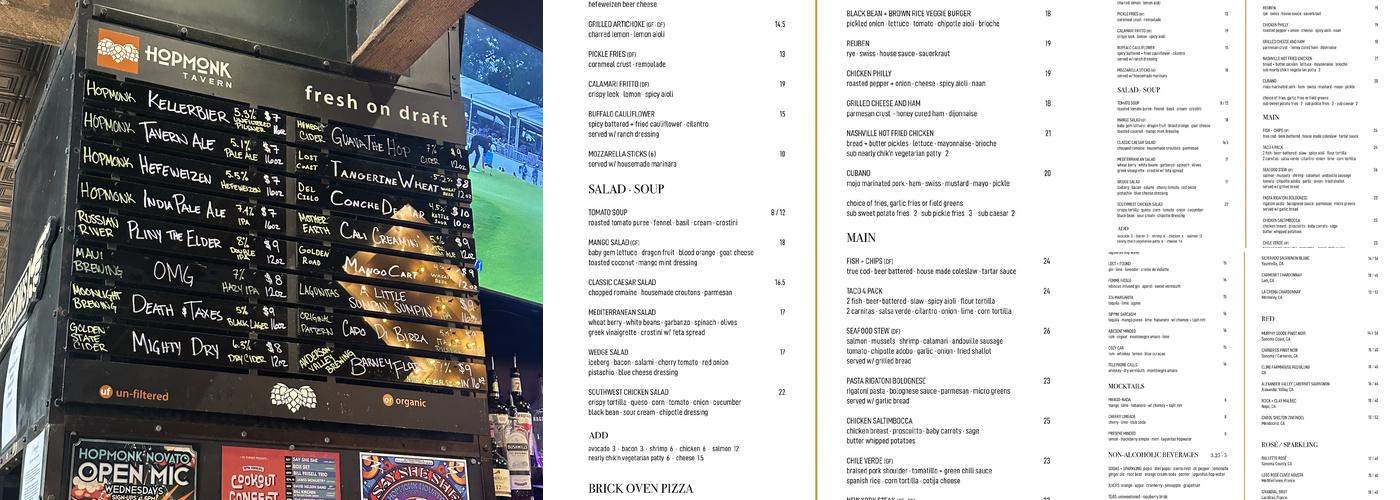 HopMonk Tavern Novato Menu