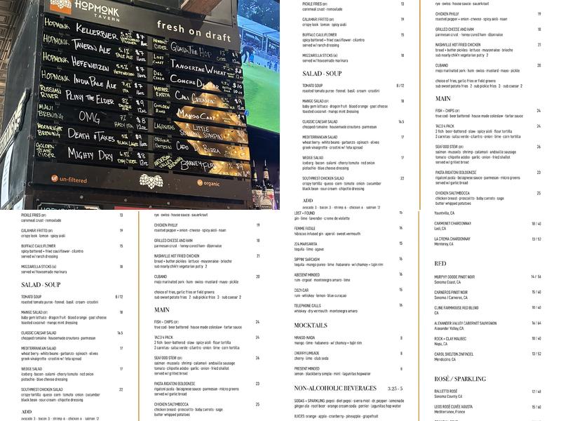HopMonk Tavern Novato Menu