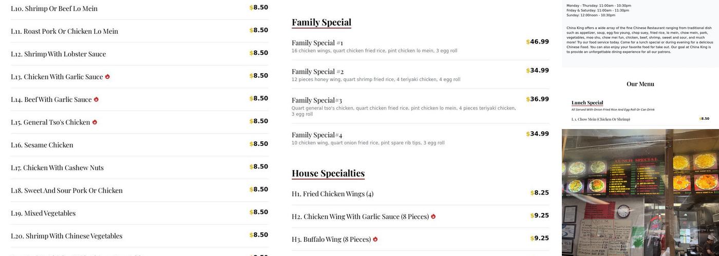 China King Menu