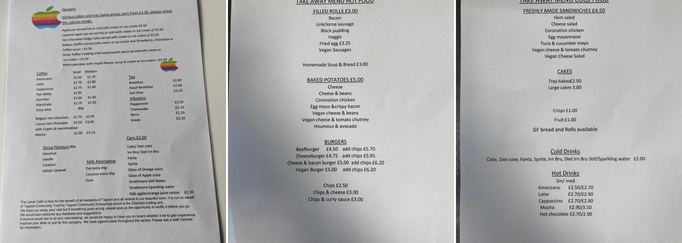 The Larick Cafe Menu