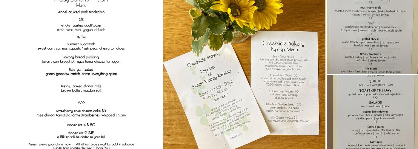 Creekside Bakery Menu