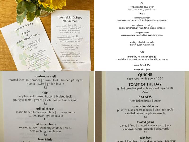 Creekside Bakery Menu
