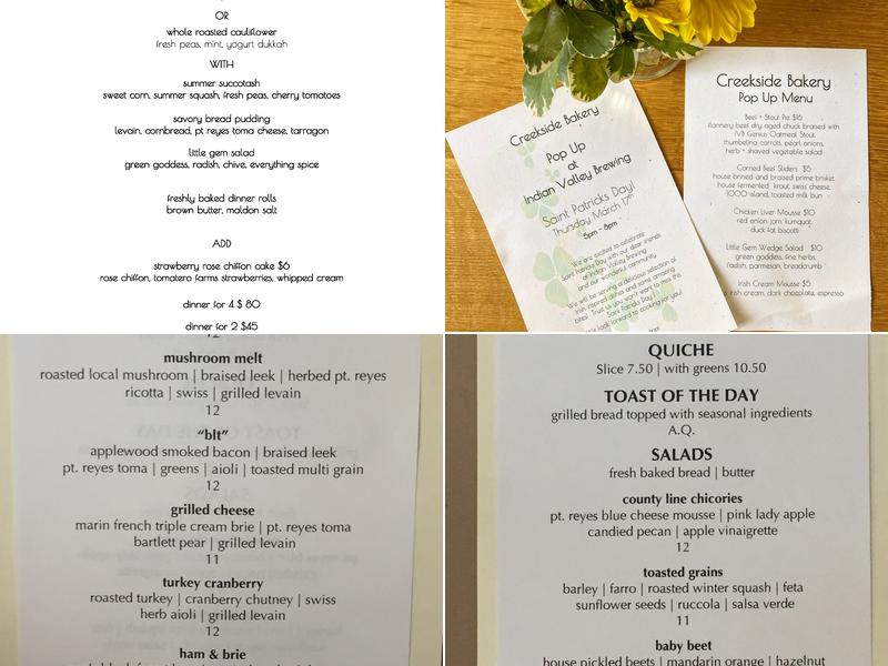 Creekside Bakery Menu