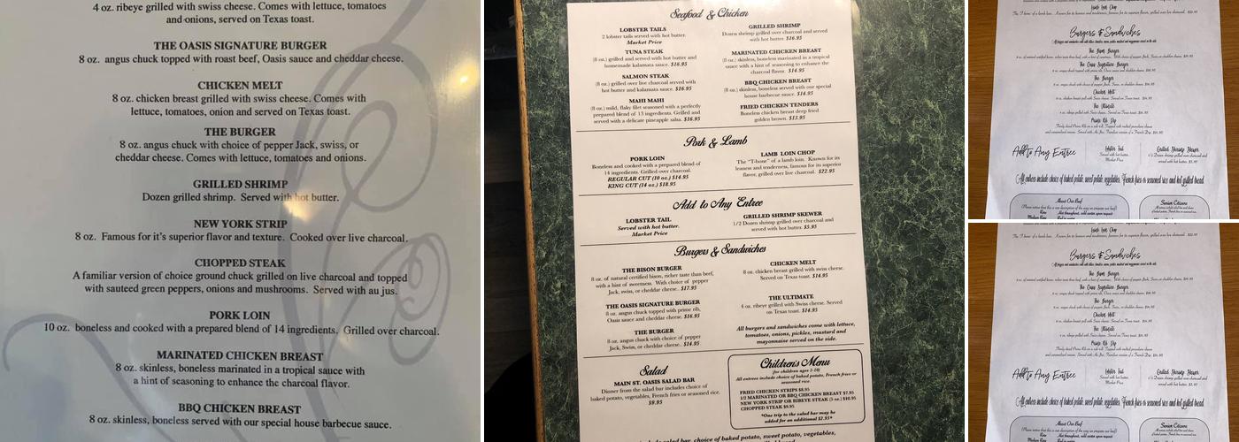 Main St Oasis Menu