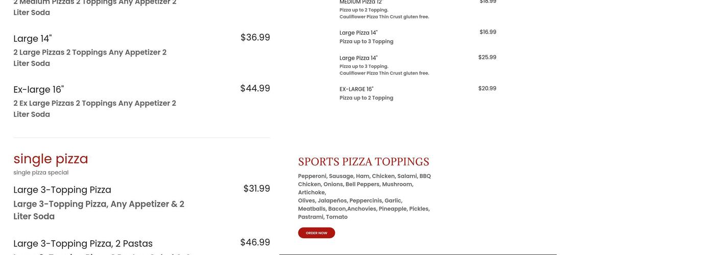 Sports Pizza Menu
