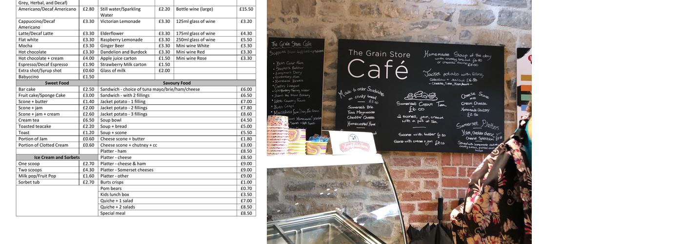 The Grain Store Cafe Menu
