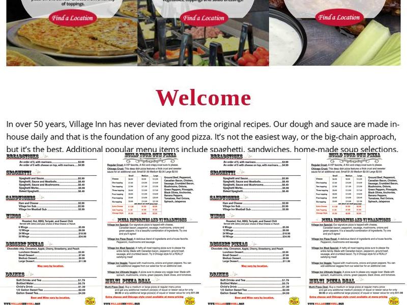 Village Inn Pizza Morganton Menu