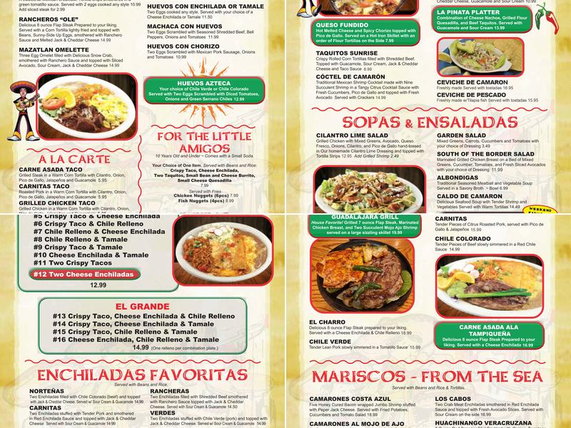 Guadalajara Mexican Grill & Cantina Menu