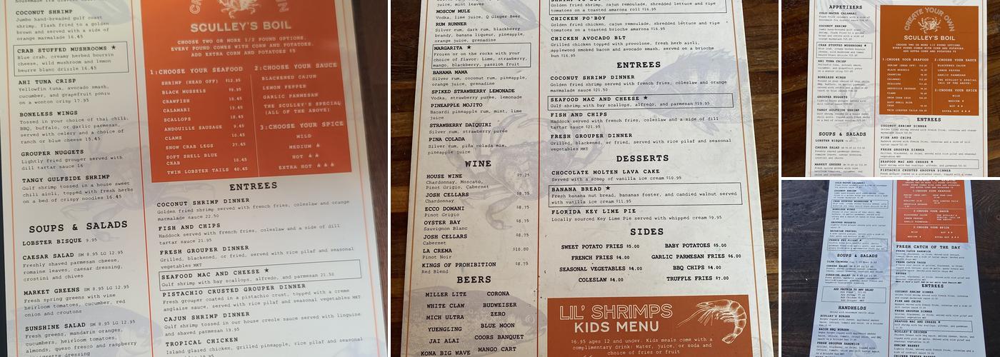 Sculley's Seafood Restaurant Menu