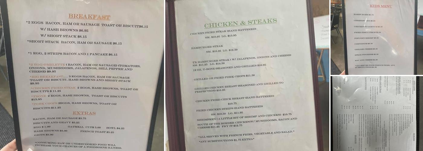 Texas Star Cafe Menu