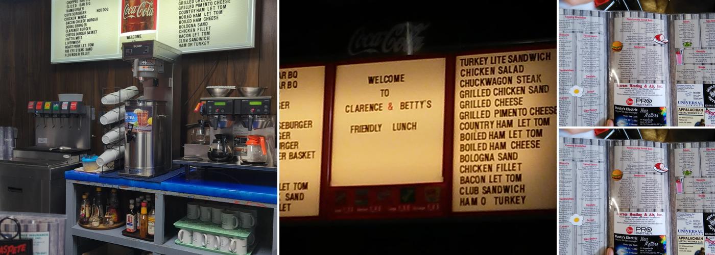 Clarence's Friendly Lunch Menu