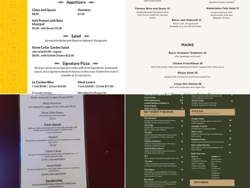 The Stone Cellar & Round Top Dance Hall Menu