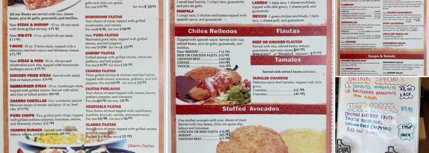 El Charro T Mexican Menu