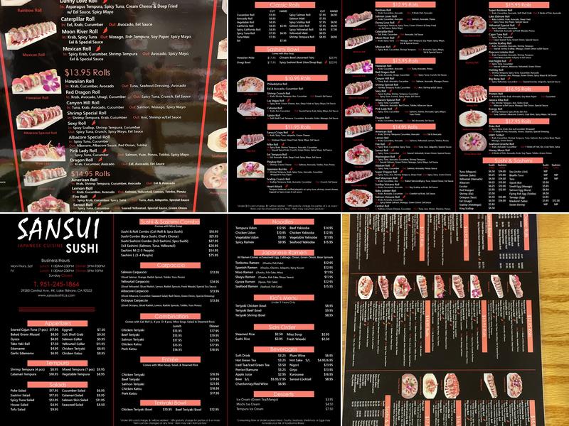 Sansui Sushi Menu
