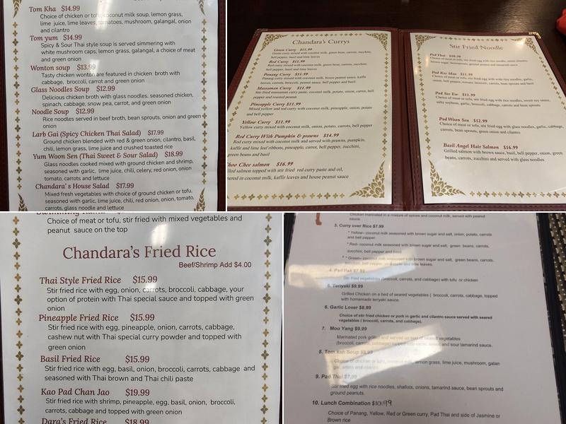 Chandara House - Authentic Thai Cuisine Menu
