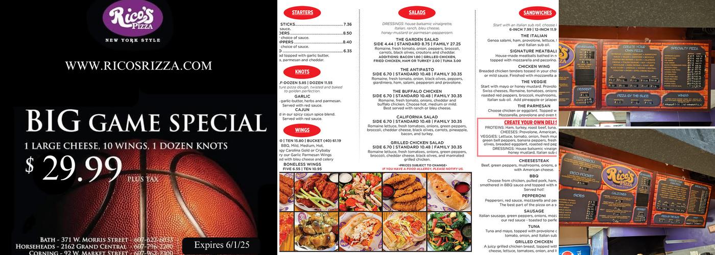 Rico's Pizza New York Style Menu