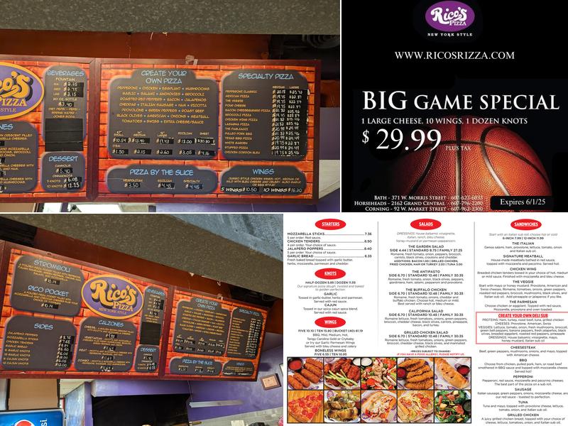 Rico's Pizza New York Style Menu