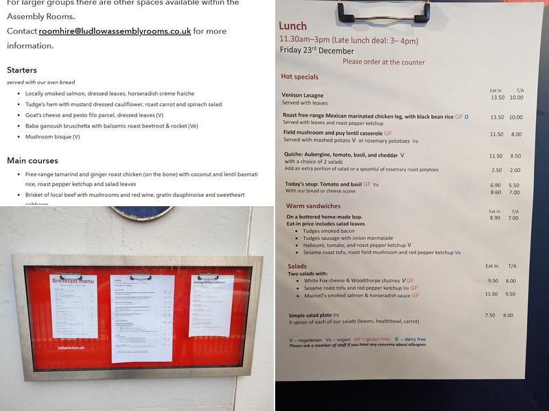 Bill's Kitchen Ludlow Menu