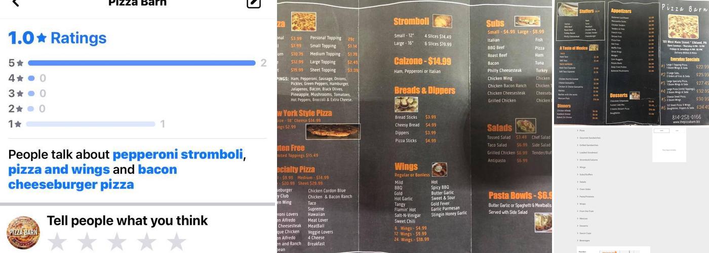 Pizza Barn Menu