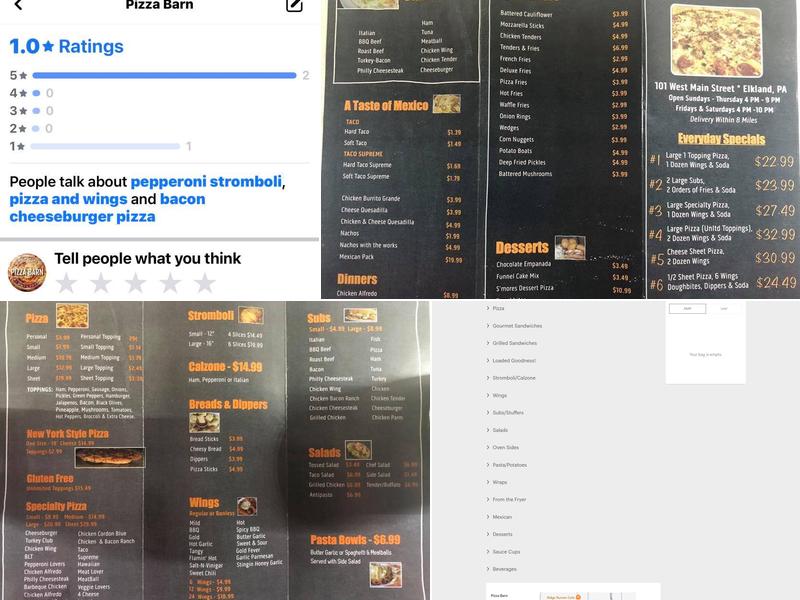 Pizza Barn Menu