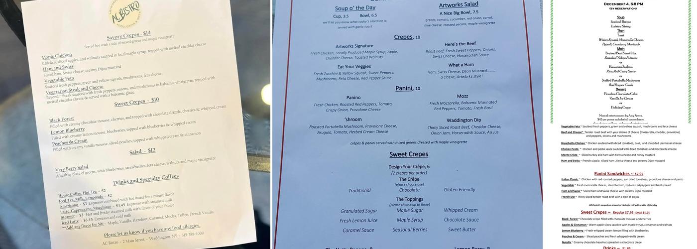 Artworks Crêperie / AC Bistro Menu