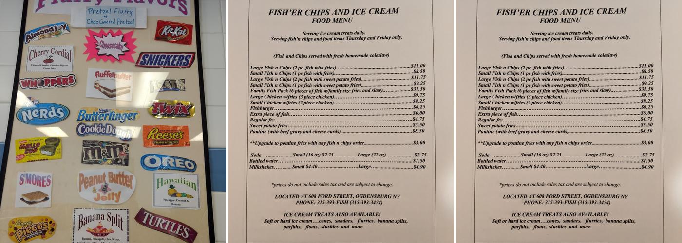 Fish'er Chips and Ice Cream Menu