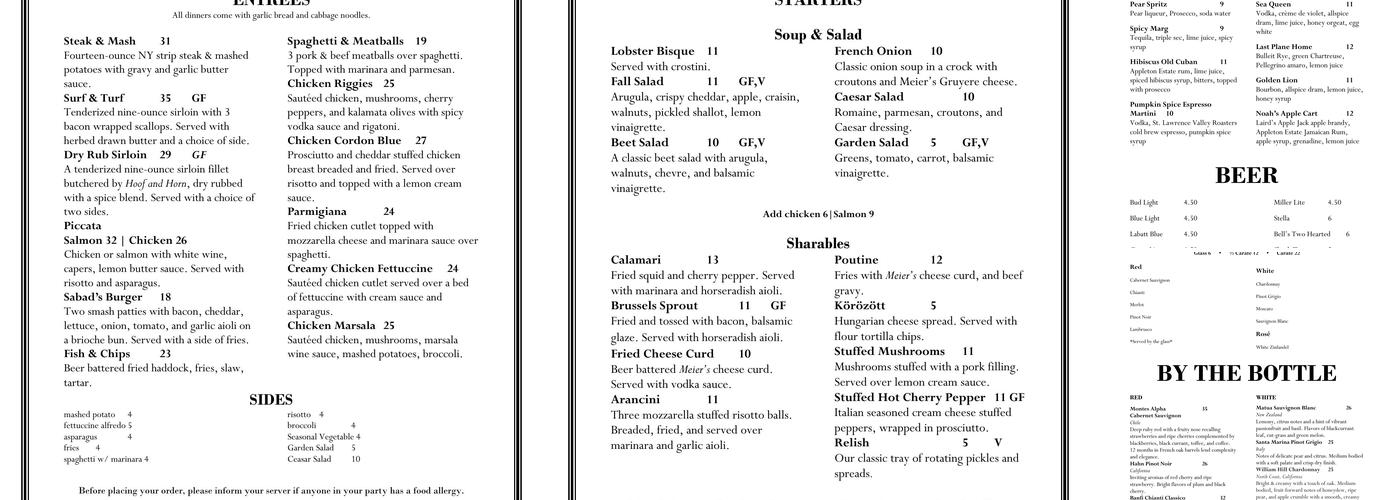Sabad's Menu