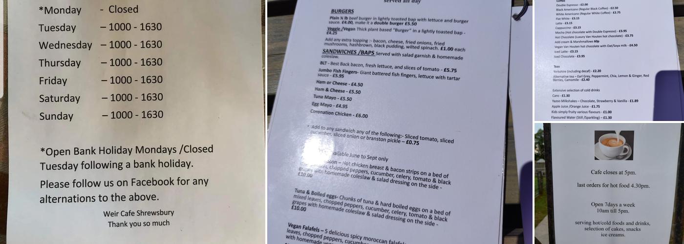 Weir Cafe Shrewsbury Menu