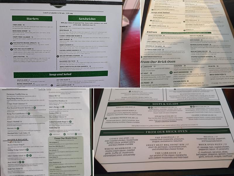 Jake's on the Water Menu