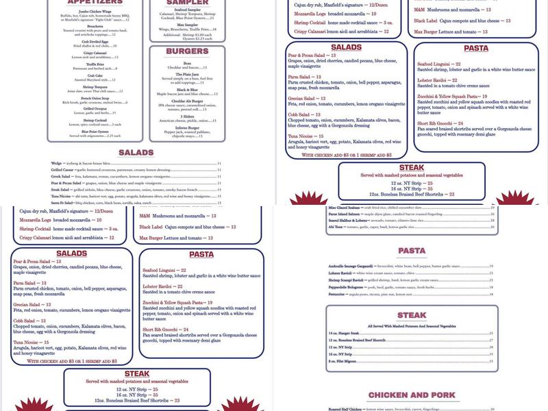 Maxfields Menu